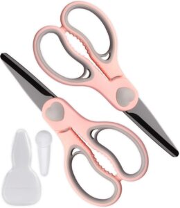 ceramic scissors for baby food by wellstar, black blade safety healthy bpa free portable toddler shears with protective cover and travel case, 2 pack