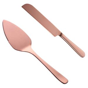 bisda wedding cake knife server set, 304 stainless steel spatula baking tool cake shovel butter knives for pie/pizza/cheese (rose gold)