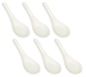 happy sales melamine soba, rice spoons, chinese won ton soup spoon, asian white, 6 pack plain style