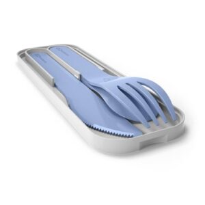monbento - cutlery set for lunch box mb pocket infinity - 3 pieces fork knife spoon - flatware set for work lunch packing - biodegradable plastic - blue