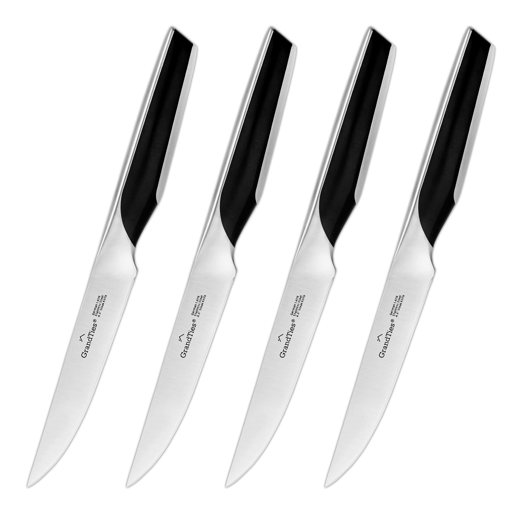 GRANDTIES FEINSTE Ultra Sharp Premium Steak Knife Non Serrated | High Carbon German Stainless Steel Steak Knives Set of 4 | Full Tang Knife Dinnerware Sets Gift with Designed Knife Box