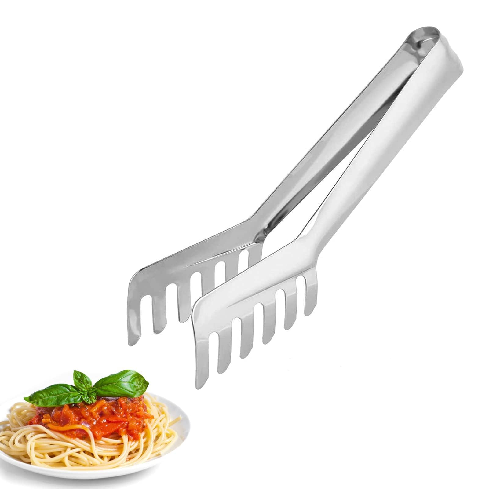 Spaghetti Tongs, 7.5in Pasta Server Utensil Stainless Steel Small Serving Tongs for Bread, Noodles, Pastries