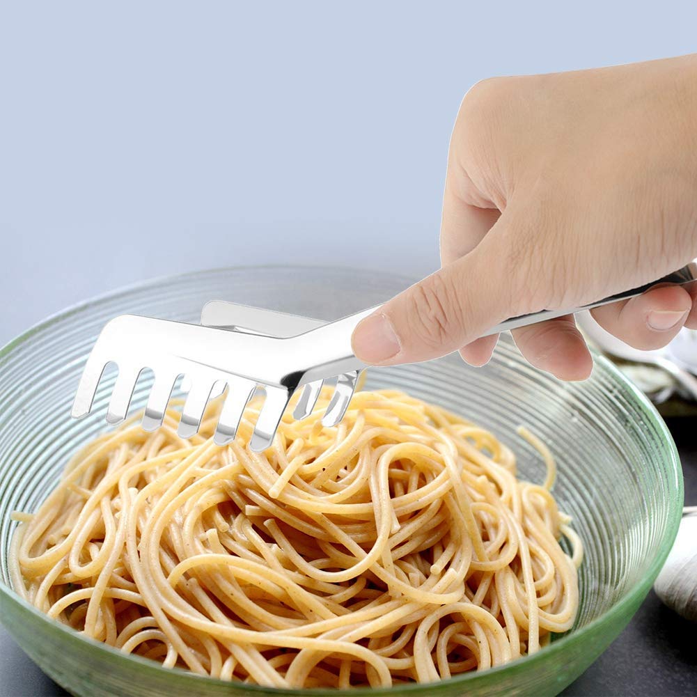 Spaghetti Tongs, 7.5in Pasta Server Utensil Stainless Steel Small Serving Tongs for Bread, Noodles, Pastries