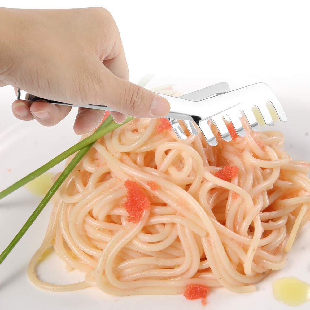 Spaghetti Tongs, 7.5in Pasta Server Utensil Stainless Steel Small Serving Tongs for Bread, Noodles, Pastries