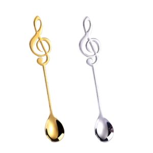 music note spoons for music lover gifts for women men coffee spoons set for coffer lover birthday gifts for friend family stainless steel musical teaspoon set of 2 (gold + silver)