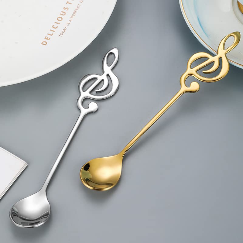 Music Note Spoons for Music Lover Gifts for Women Men Coffee Spoons Set for Coffer Lover Birthday Gifts for Friend Family Stainless Steel Musical Teaspoon Set of 2 (Gold + Silver)