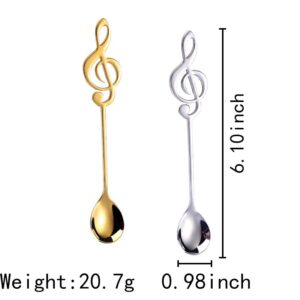 Music Note Spoons for Music Lover Gifts for Women Men Coffee Spoons Set for Coffer Lover Birthday Gifts for Friend Family Stainless Steel Musical Teaspoon Set of 2 (Gold + Silver)