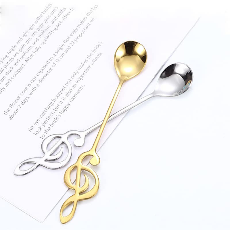 Music Note Spoons for Music Lover Gifts for Women Men Coffee Spoons Set for Coffer Lover Birthday Gifts for Friend Family Stainless Steel Musical Teaspoon Set of 2 (Gold + Silver)