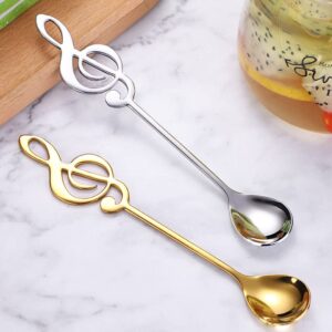 Music Note Spoons for Music Lover Gifts for Women Men Coffee Spoons Set for Coffer Lover Birthday Gifts for Friend Family Stainless Steel Musical Teaspoon Set of 2 (Gold + Silver)