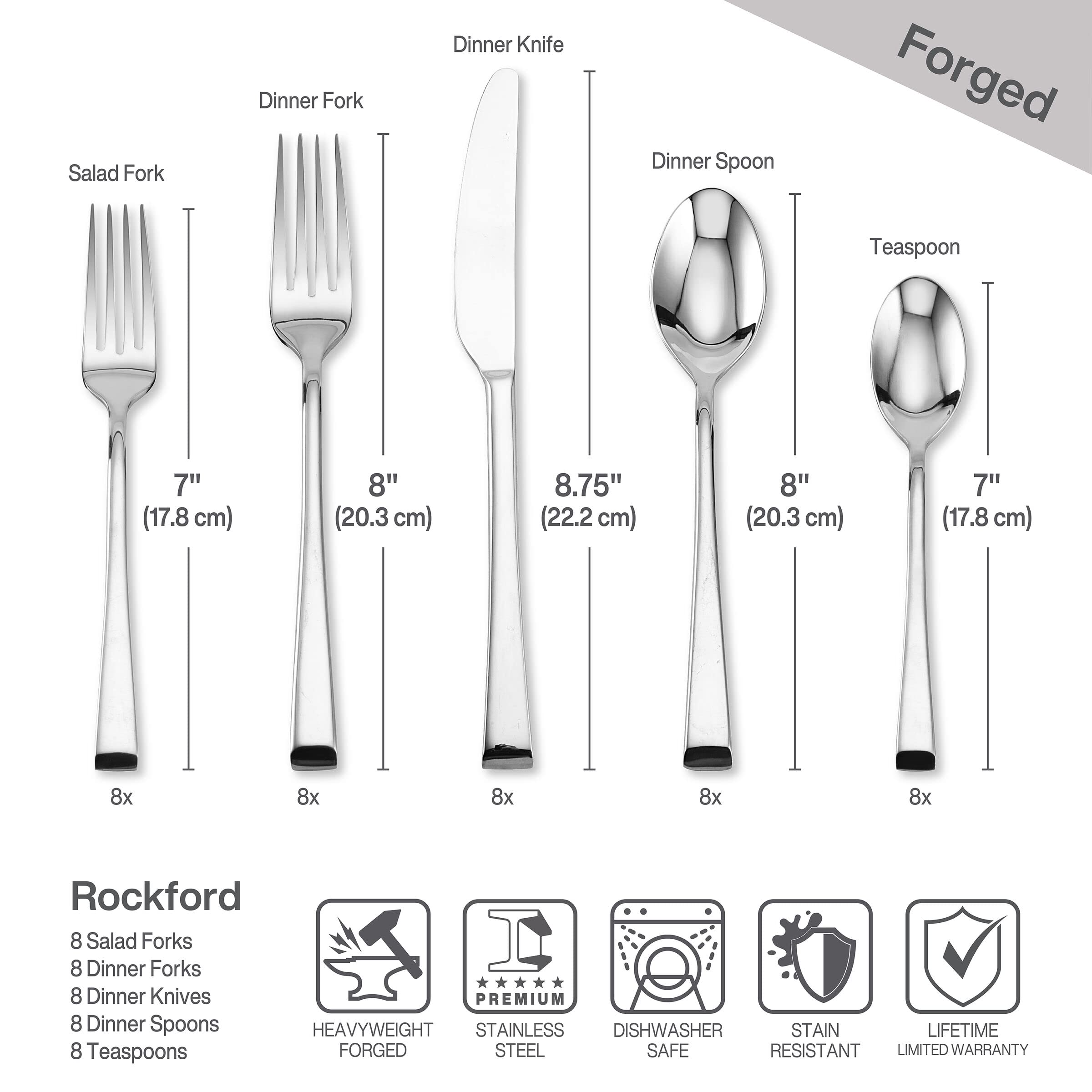 Mikasa Rockford Heavy-Weight Forged 18.0 Stainless Steel 42 Piece Cutlery Set, Service for 8