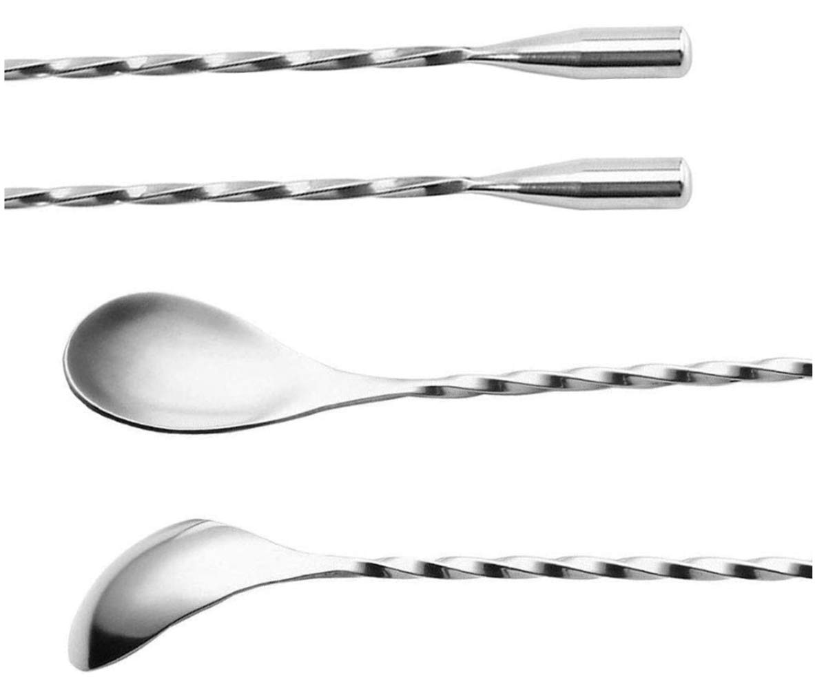 Hoshen 12 Inch Stainless Steel Long-Handled Spiral Twisted Spoon, Cocktail Mixing Spoon - 5 PCS