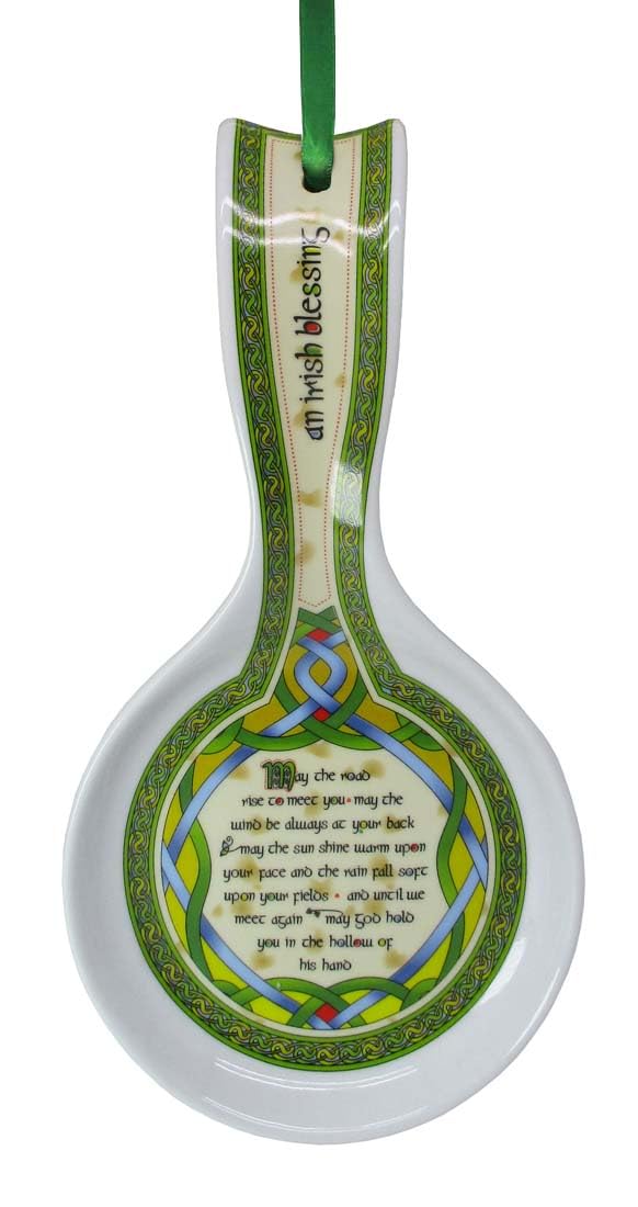 New Bone China Spoon Rest With Irish Blessing And Celtic Design, 22Cm