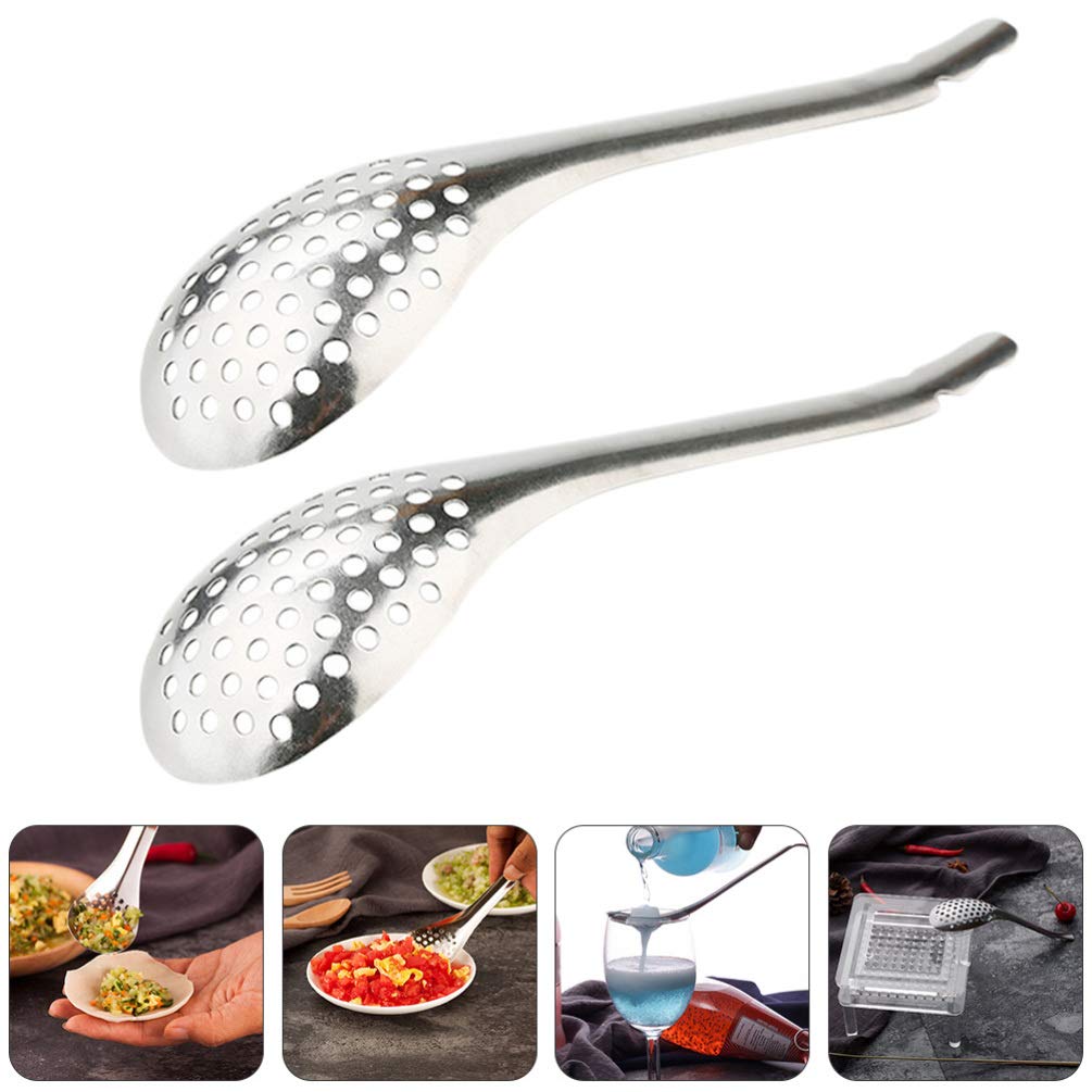 jojofuny 2 Pack Small Slotted Spoons Spherification Spoon Durable Stainless Steel Caviar Spoon Cooking Gadgets Caviar Box Spherification Kit for Soup Cereals Dips Sauces Stews, Silver