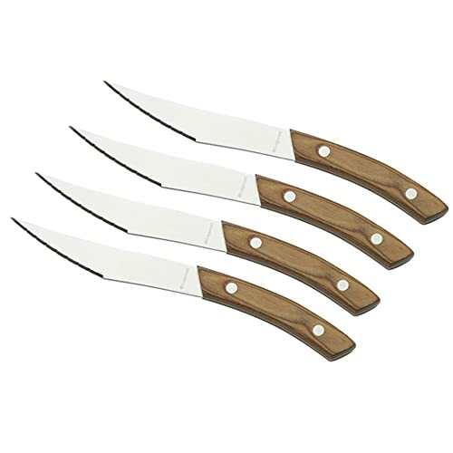 Legnoart Napoli 4-Piece Stainless Steel Pizza and Steak Knife Set with Stamina Light Wood Handle