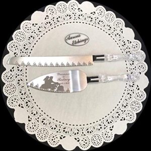 Aaron's Etching Flaming Motorcycle Biker Engraved Wedding Cake Knife/Server Set with Names and Date