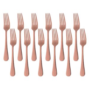 mingyu dinner forks stainless steel set of 12 - rose gold 8 inches food grade titanium fork silverware set salad forks flatware sets dishwasher safe for home kitchen restaurant