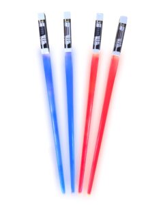 everyday delights led light up lightsaber chopsticks, 2 pairs (red & blue), reusable durable eco-friendly lightweight portable bpa free food safe kitchen dinner party utensil tableware toy gift
