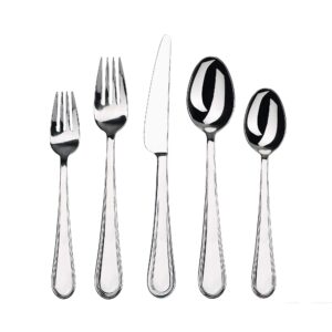 gourmet settings 20-piece silverware oxford collection polished stainless steel flatware sets, service for 4, kitchen cutlery utensils knife/fork/spoon, dishwasher safe
