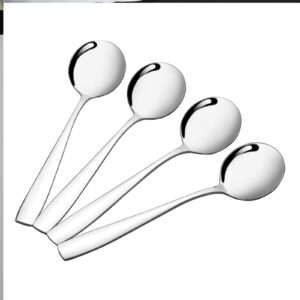 nicesh 16-piece stainless steel round soup spoons, round bouillon spoons