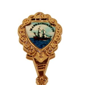 Massachusetts State Souvenir Gold Plated Collectible Twist Spoon 5" lpco