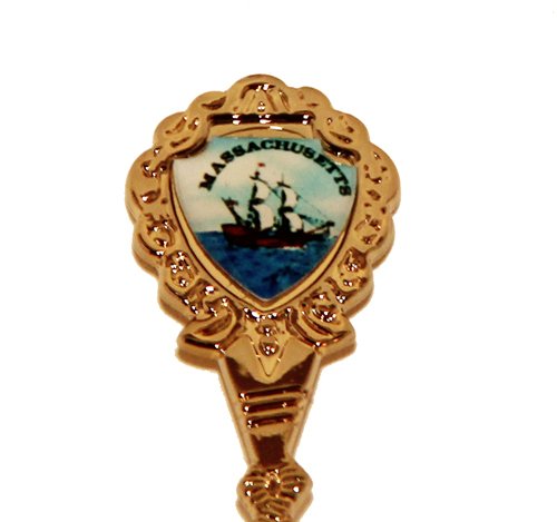 Massachusetts State Souvenir Gold Plated Collectible Twist Spoon 5" lpco