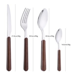 Uniturcky 24 Piece Tableware Silverware Set with Faux Wooden Handle, Brown Silver Stainless Steel Flatware Cutlery Set for 6, Utensil Set for Home Including Forks Spoons Knives, Mirror Polished