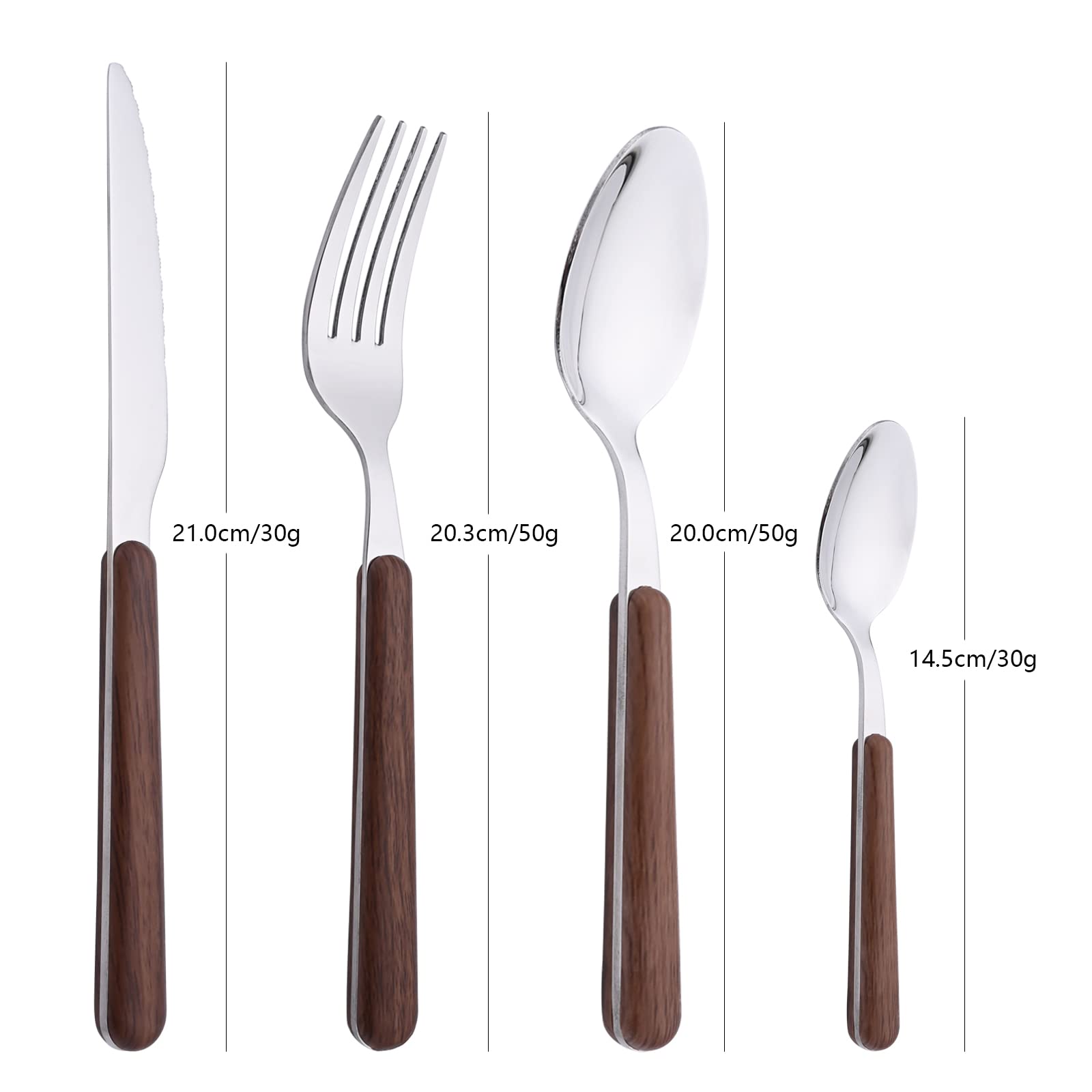 Uniturcky 24 Piece Tableware Silverware Set with Faux Wooden Handle, Brown Silver Stainless Steel Flatware Cutlery Set for 6, Utensil Set for Home Including Forks Spoons Knives, Mirror Polished