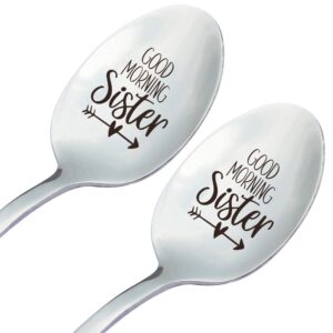 three human 2 pieces good morning sister spoon, gifts for friend, sister birthday, sister in law