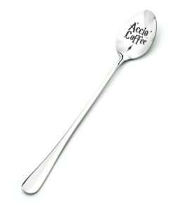 accio coffee spoon - stainless steel engraved teaspoon - wizarding coffee lover gift - harry potter inspired gift - funny and unique present for birthday, christmas, halloween