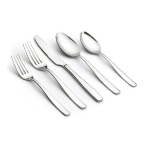 ornative eden 20 piece flatware set, service for 4, includes knives, forks, spoons, 18/0 stainless steel silverware, polished silver, dishwasher safe, durable and easy care