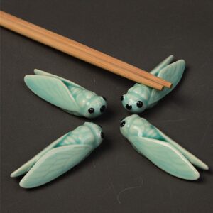 EORTA 4 Pcs Chopstick Rests Cute Ceramic Cicada Shaped Knife Rests Chopsticks Holder for Home Decor, Dinner, Restaurant, Gift, Crafts, 7.5 cm