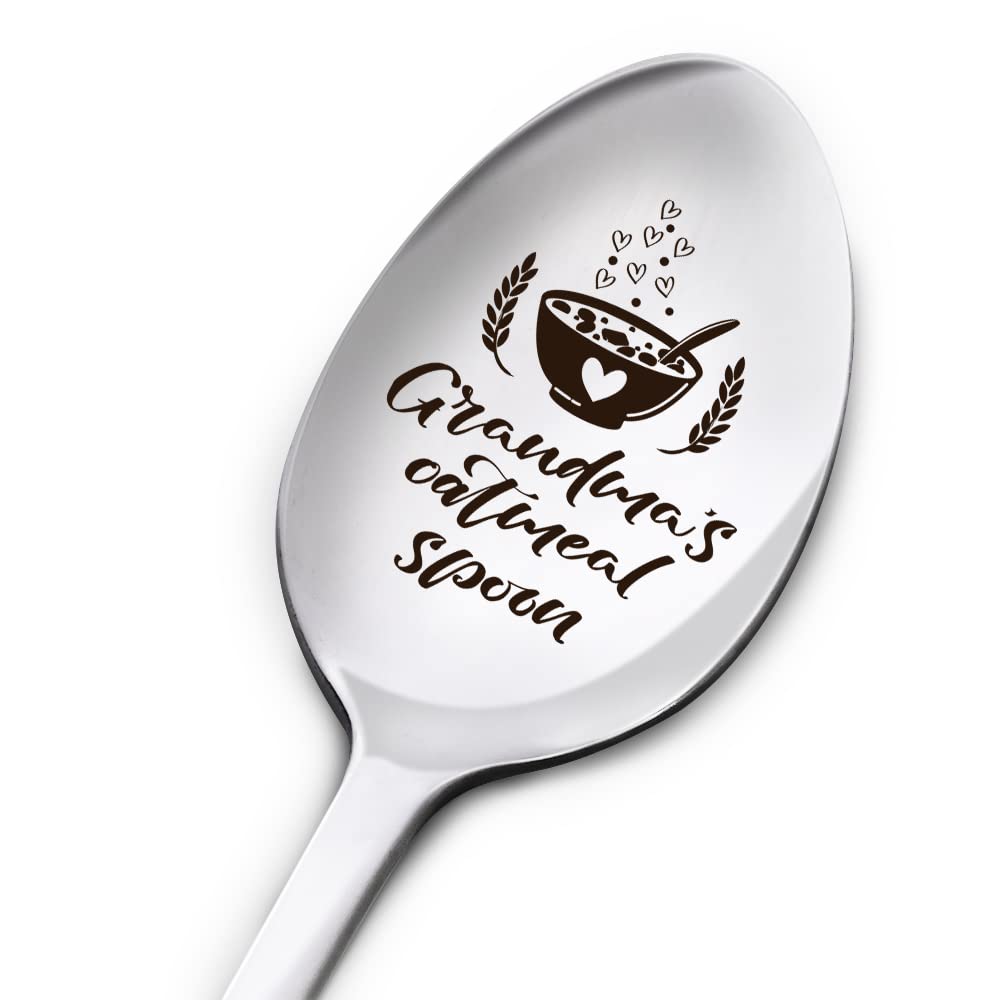 Engraved Spoon Gift for Grandma, Grandma's Oatmeal Spoon, Mother’s Day Birthday Christmas Gifts for Best Grandma Ever, Grandmother Gifts from Granddaughter Grandson Grandchildren, Stainless Steel