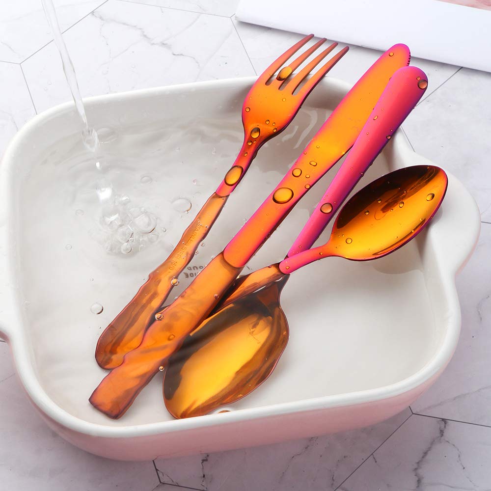 BuyGo Silverware Set Flatware Set Stainless Steel Dinnerware Set 24-Piece Cutlery Set, Service for 6, Rainbow red