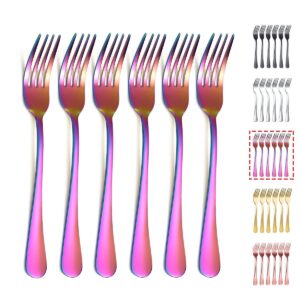 Kyraton Rainbow Dinner Fork 6 Pieces, Stainless Steel 8.17 Inch Forks Colorful Titanium Plating Silverware, Mutil-Color Forks Set of 6