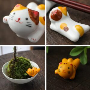 5 Pack Cat Chopsticks Rest Set, Chinese Paint Brush Rests, Japanese Style Porcelain Cute Lucky Cat Ceramic Chopsticks Holder Rack for Dinner Fork Spoon Knife Tableware, Home Kitchen Gift (Cute Cat)