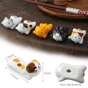 5 Pack Cat Chopsticks Rest Set, Chinese Paint Brush Rests, Japanese Style Porcelain Cute Lucky Cat Ceramic Chopsticks Holder Rack for Dinner Fork Spoon Knife Tableware, Home Kitchen Gift (Cute Cat)