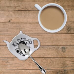 Pacific Giftware Purrfect Brew Spoon and Tea Bag Rest, Collectible Gothic China Utensil Dish, 4.33 Inches x 3.27 Inches x 0.71 Inches, 0.17 LBS