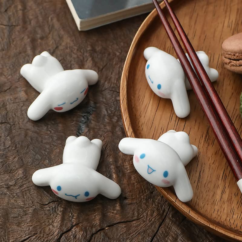 STJDM APULM Long-eared rabbit expression ceramic chopstick rest super cute pictogram 4 chopstick rest suitable for home, study, dining table, bistro.