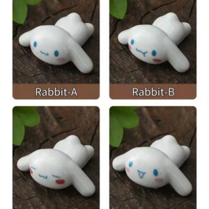 STJDM APULM Long-eared rabbit expression ceramic chopstick rest super cute pictogram 4 chopstick rest suitable for home, study, dining table, bistro.