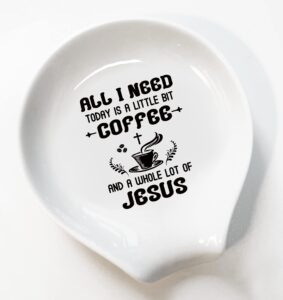 lruiomve ceramic coffee spoon holder and spoon set funny coffee quote - all i need today is a little bit coffee - coffee spoon rest - coffee bar accessories station decor ideal gift for coffee lovers