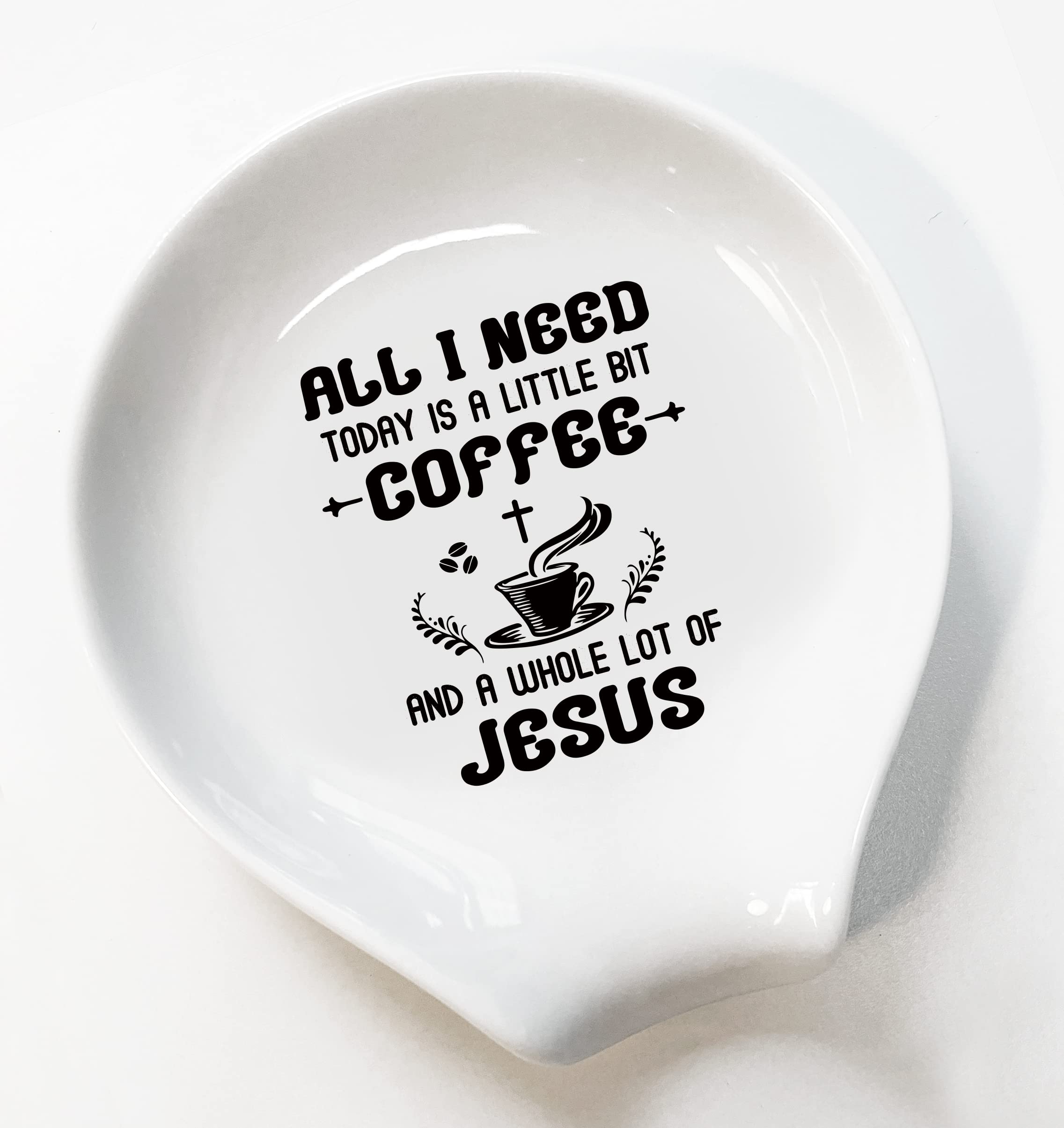 LRUIOMVE Ceramic Coffee Spoon Holder and Spoon Set Funny Coffee Quote - All I Need Today Is A Little Bit Coffee - Coffee Spoon Rest - Coffee Bar Accessories Station Decor Ideal Gift for Coffee Lovers