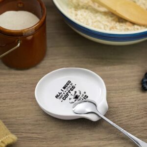 LRUIOMVE Ceramic Coffee Spoon Holder and Spoon Set Funny Coffee Quote - All I Need Today Is A Little Bit Coffee - Coffee Spoon Rest - Coffee Bar Accessories Station Decor Ideal Gift for Coffee Lovers