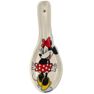 jerry leigh winking minnie mouse ceramic spoon rest, collectible disney themed kitchen decor accessories, fun utensil holders for cooking and baking, black, white, red, yellow, 9 inches