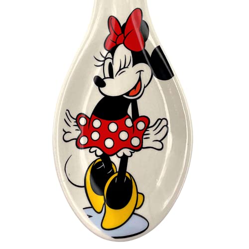 Jerry Leigh Winking Minnie Mouse Ceramic Spoon Rest, Collectible Disney Themed Kitchen Decor Accessories, Fun Utensil Holders for Cooking and Baking, Black, White, Red, Yellow, 9 inches