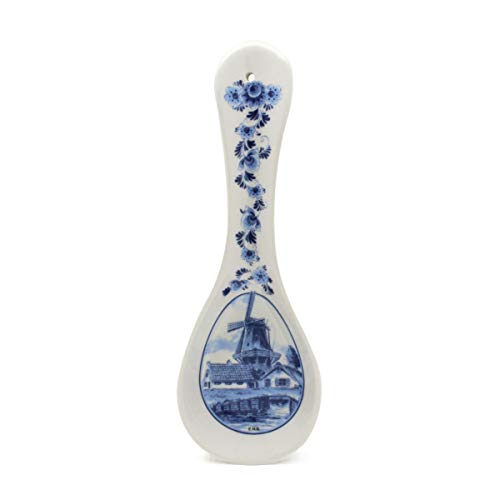 E.H.G - Decorative Ceramic Spoon Rest for Stove Top | Blue & White Windmill Kitchen Essentials | Traditional Kitchen Utensil Holder | Dimensions: 1x3.5x10 Inches.