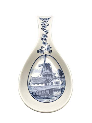 E.H.G - Decorative Ceramic Spoon Rest for Stove Top | Blue & White Windmill Kitchen Essentials | Traditional Kitchen Utensil Holder | Dimensions: 1x3.5x10 Inches.