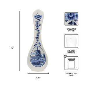 E.H.G - Decorative Ceramic Spoon Rest for Stove Top | Blue & White Windmill Kitchen Essentials | Traditional Kitchen Utensil Holder | Dimensions: 1x3.5x10 Inches.