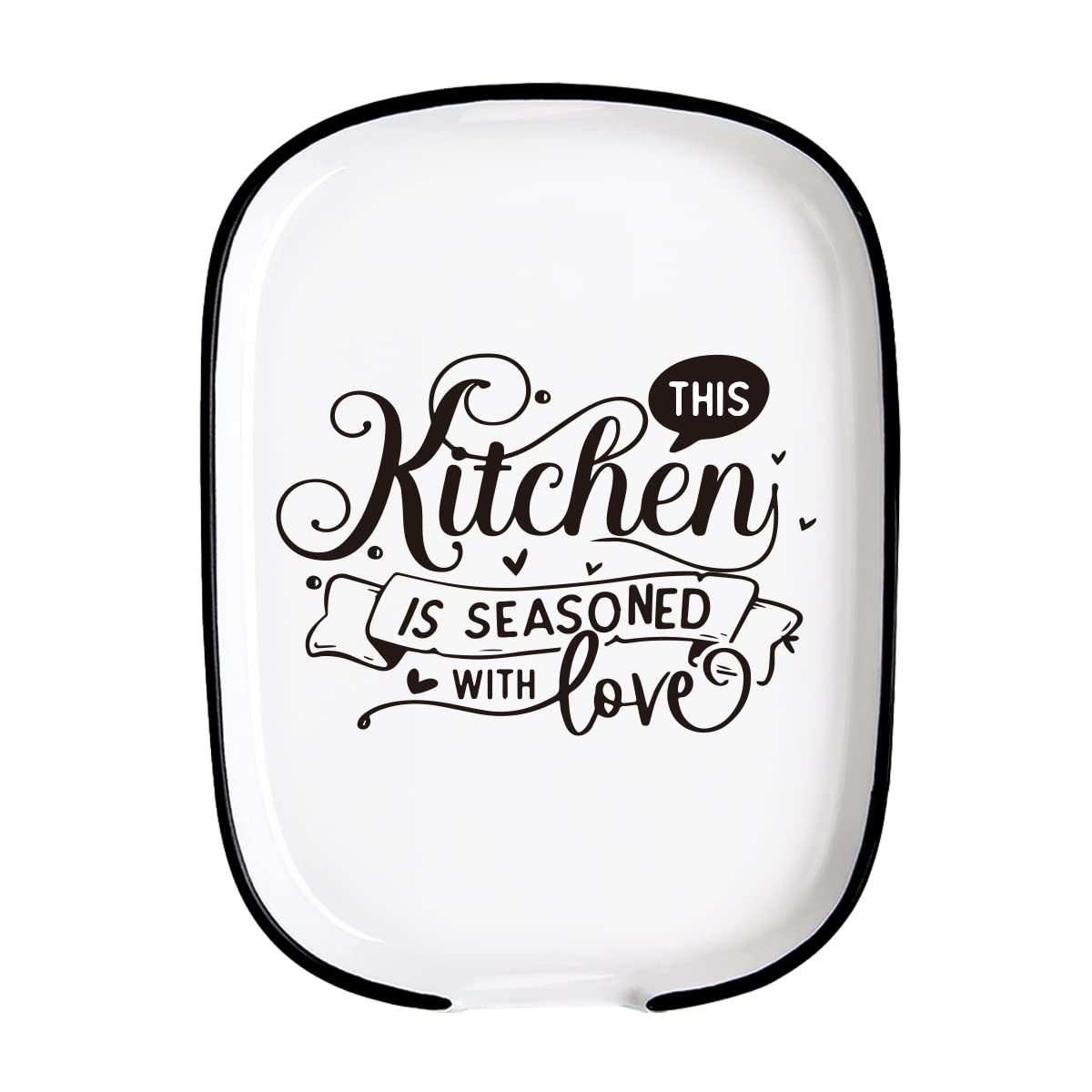 Ceramic Spoon Rest For Kitchen-Funny Kitchen is Seasoned With Love Quote Spoon Rest For Stove Top-Large Spoon Holder for Kitchen Counter-Heat Resistant Cooking Utensil Rest-Modern Kitchen Décor