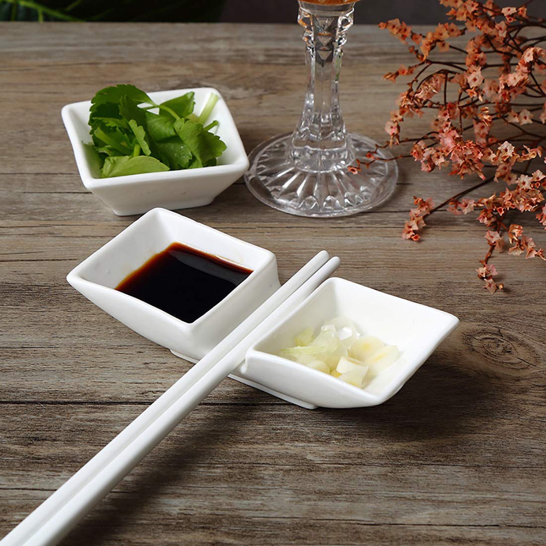 MULHUE 8 PCS Ceramic boat shape Chopsticks Rest with tow Compartments Sauce Dish, Japanese Fine Porcelain Chopsticks Spoon Fork Rest Holder Knife Holder