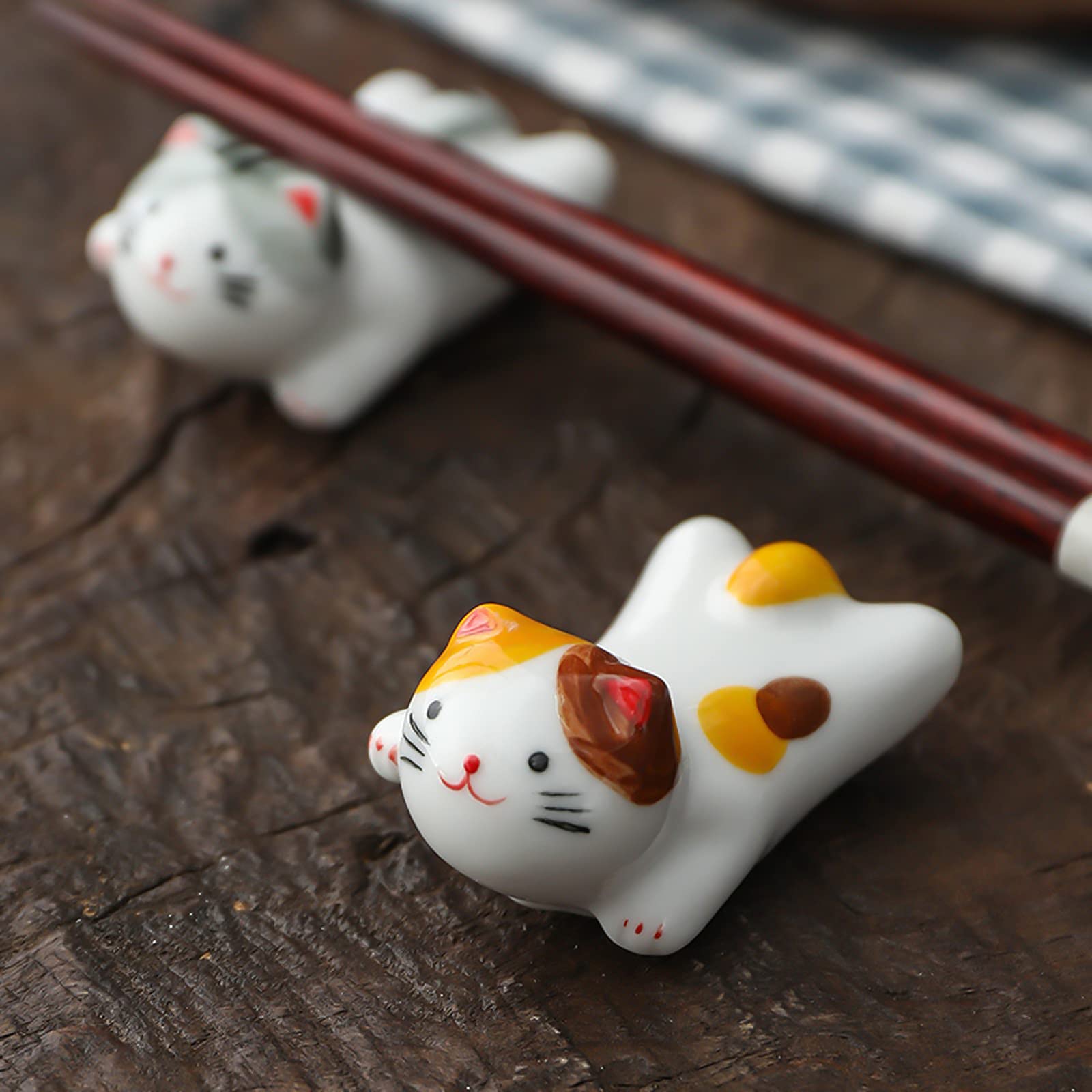 5 Pack Cat Chopsticks Rest Set, Japanese Style Porcelain Cute Lucky Cat Ceramic Chopsticks Holder Rack for Dinner Spoon Fork Knife Tableware, Chinese Paint Brush Rests, Decoration Home Kitchen Gift
